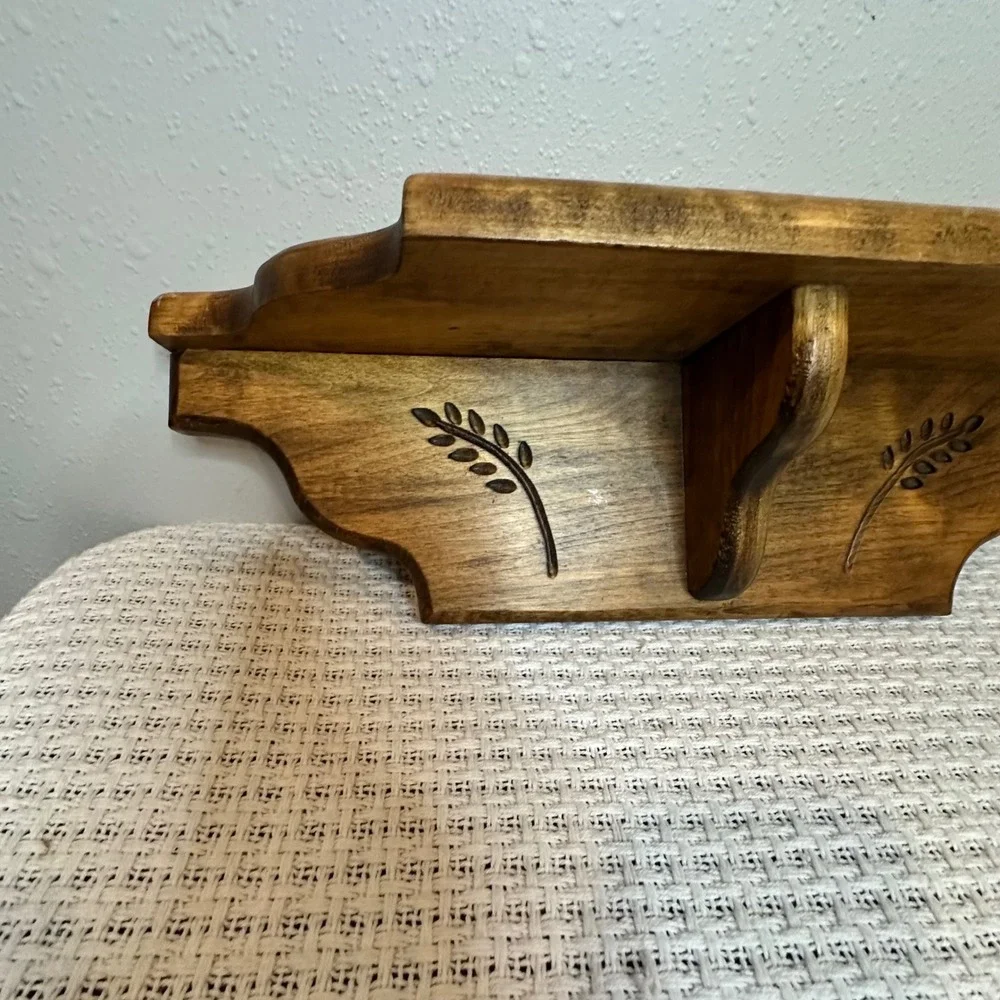 Wall Shelf Brown Wood Wheat Carved Rustic Decor Vintage Farmhouse 16x6 Natural